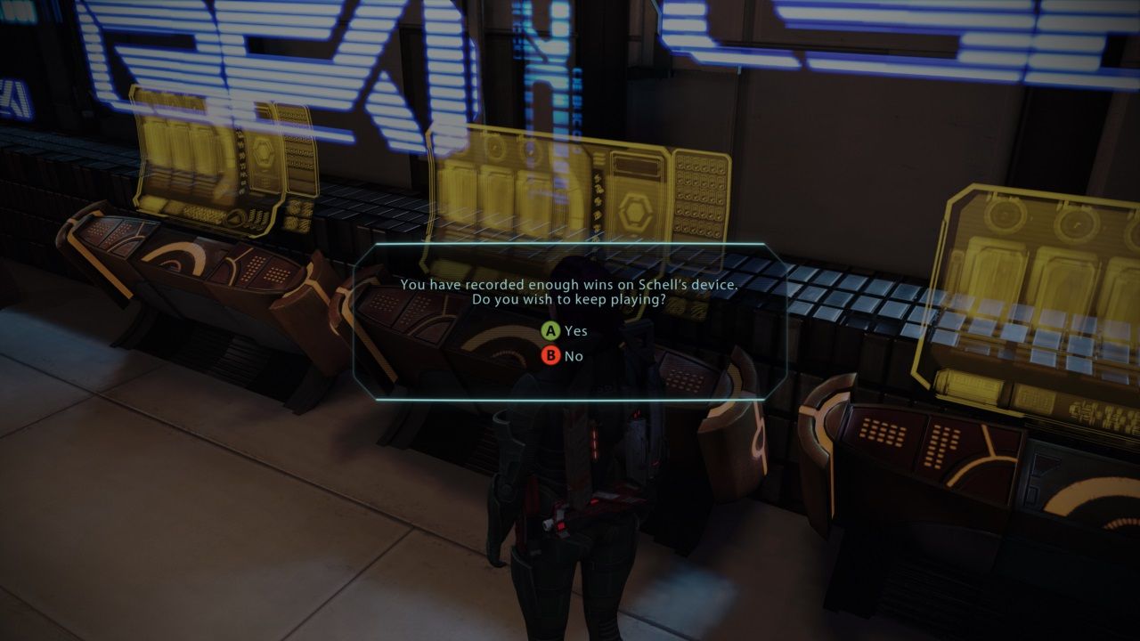 Mass Effect Legendary Edition Schells the Gambler screen showing enough data has been collected