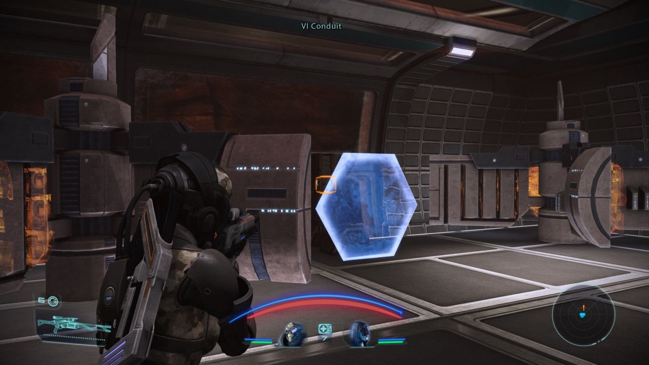 Mass Effect Luna base shooting around barriers to hit VI Conduit
