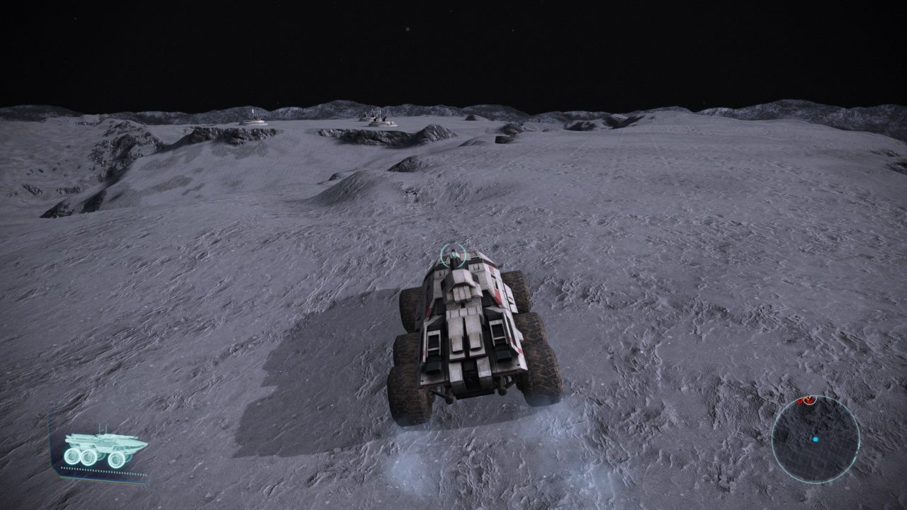 Mass Effect approaching bases on Luna in the Mako