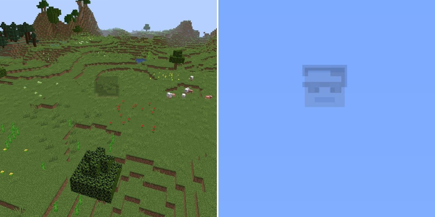 Minecraft: A player flying around in spectator mode - The ghostly outline of a spectator player