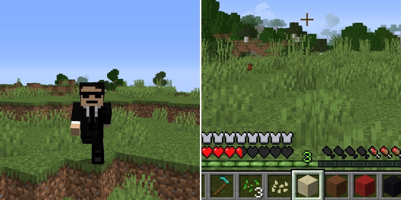 Minecraft: A player sprinting - The health and hunger bar both low and not regenerating