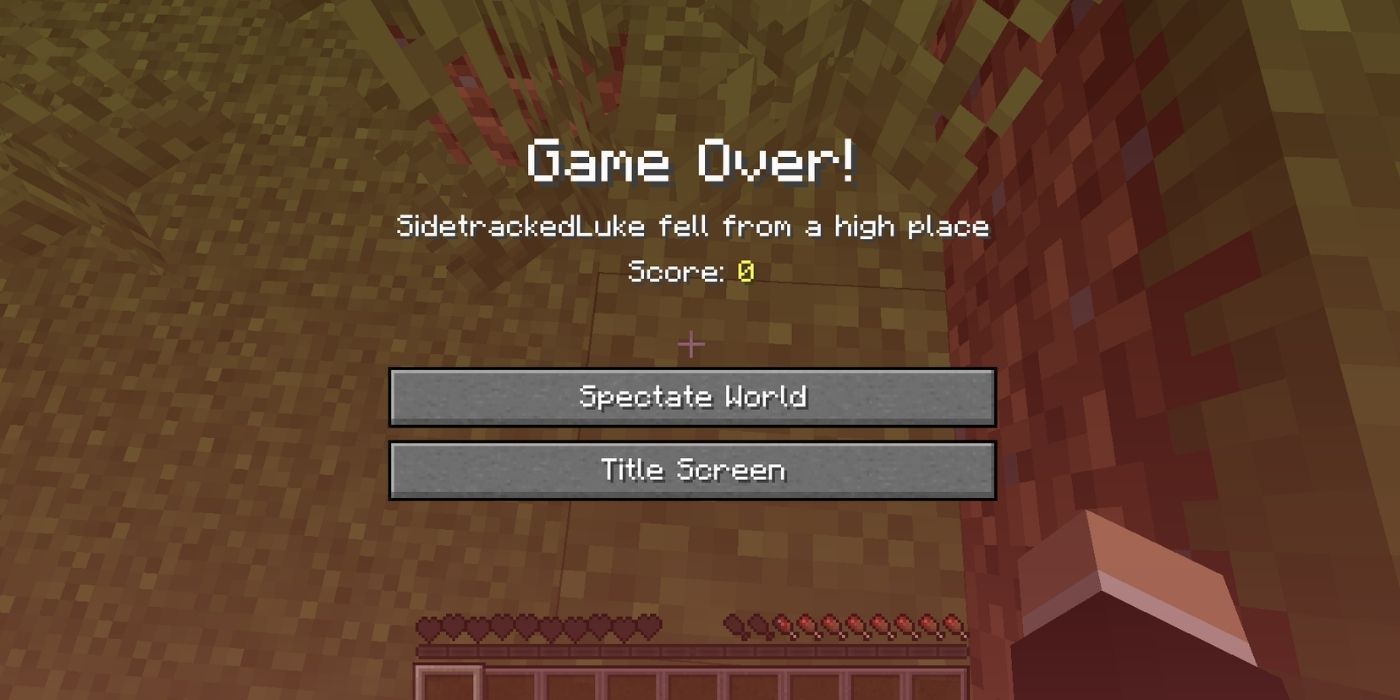 Minecraft: The hardcore mode game over screen