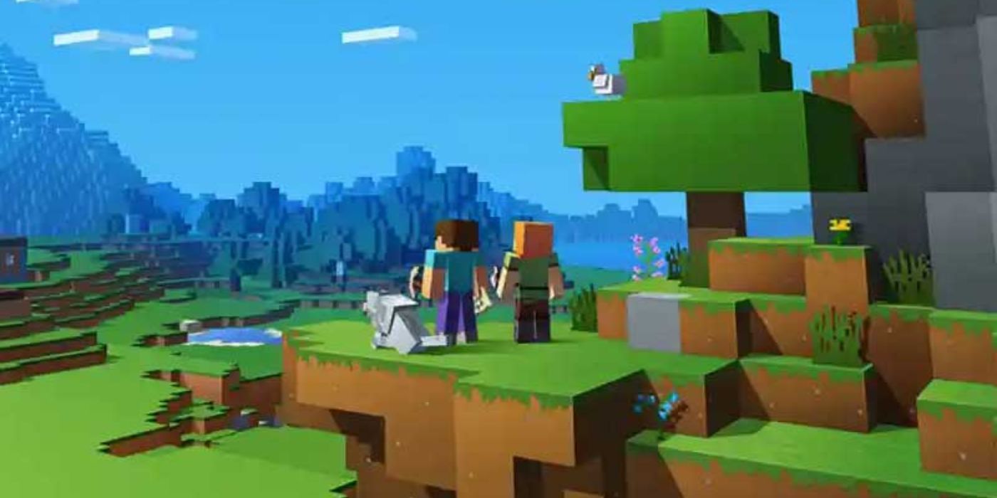 Minecraft official art featuring alex and steve