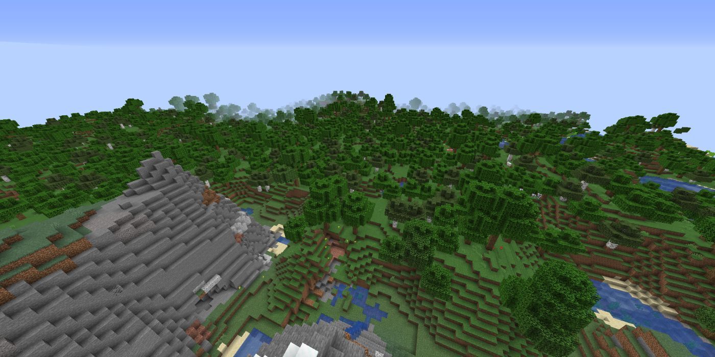 Minecraft Spectator Mode Player Flying Above Forest And Mountain Biome