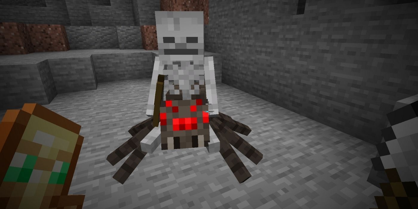 Minecraft Spider Jockey (Skeleton Riding Spider) Underground in a Cave