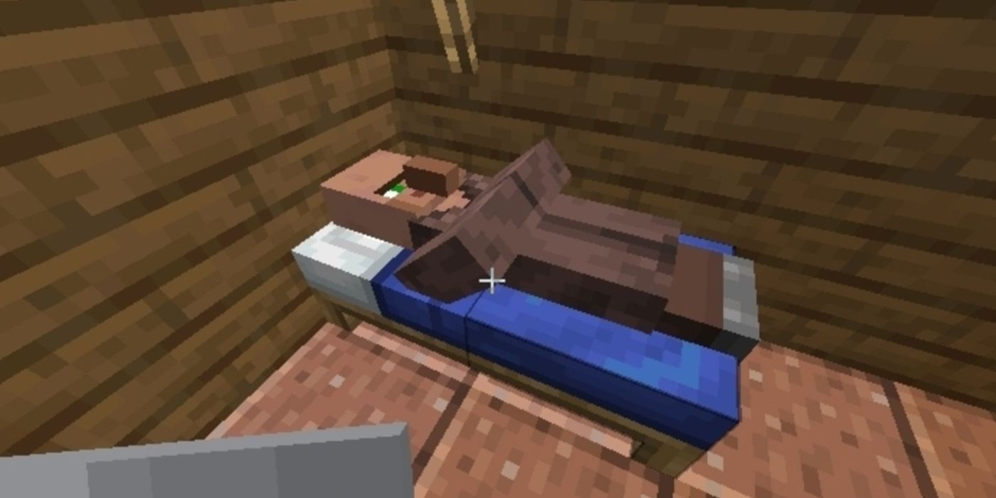 Minecraft villager sleeping in bed