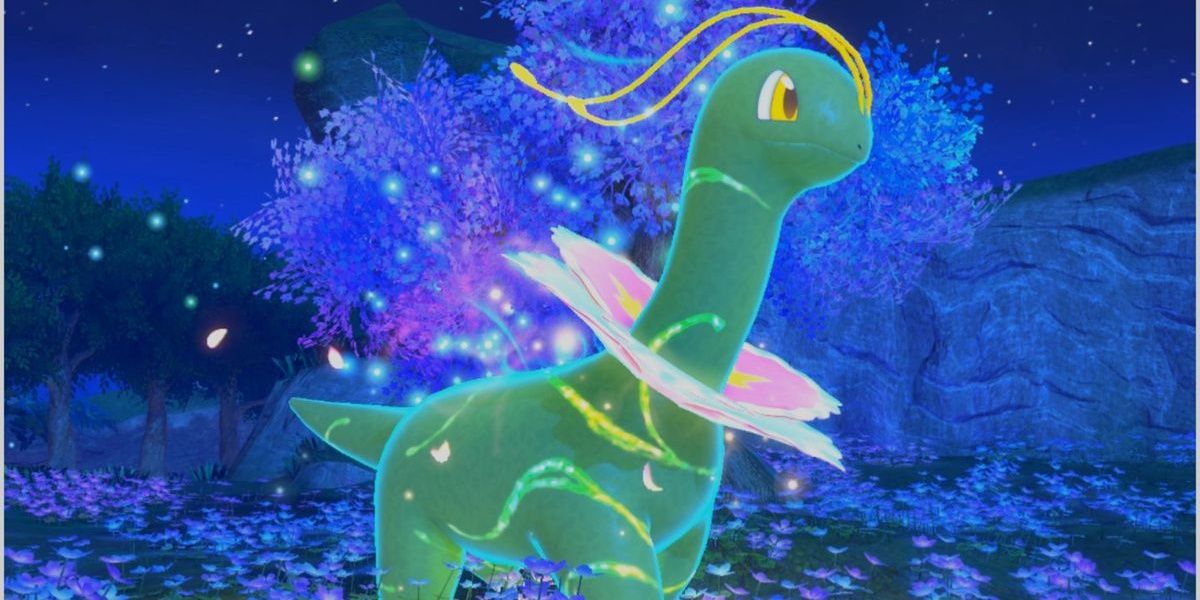 A Meganium glowing in New Pokemon Snap