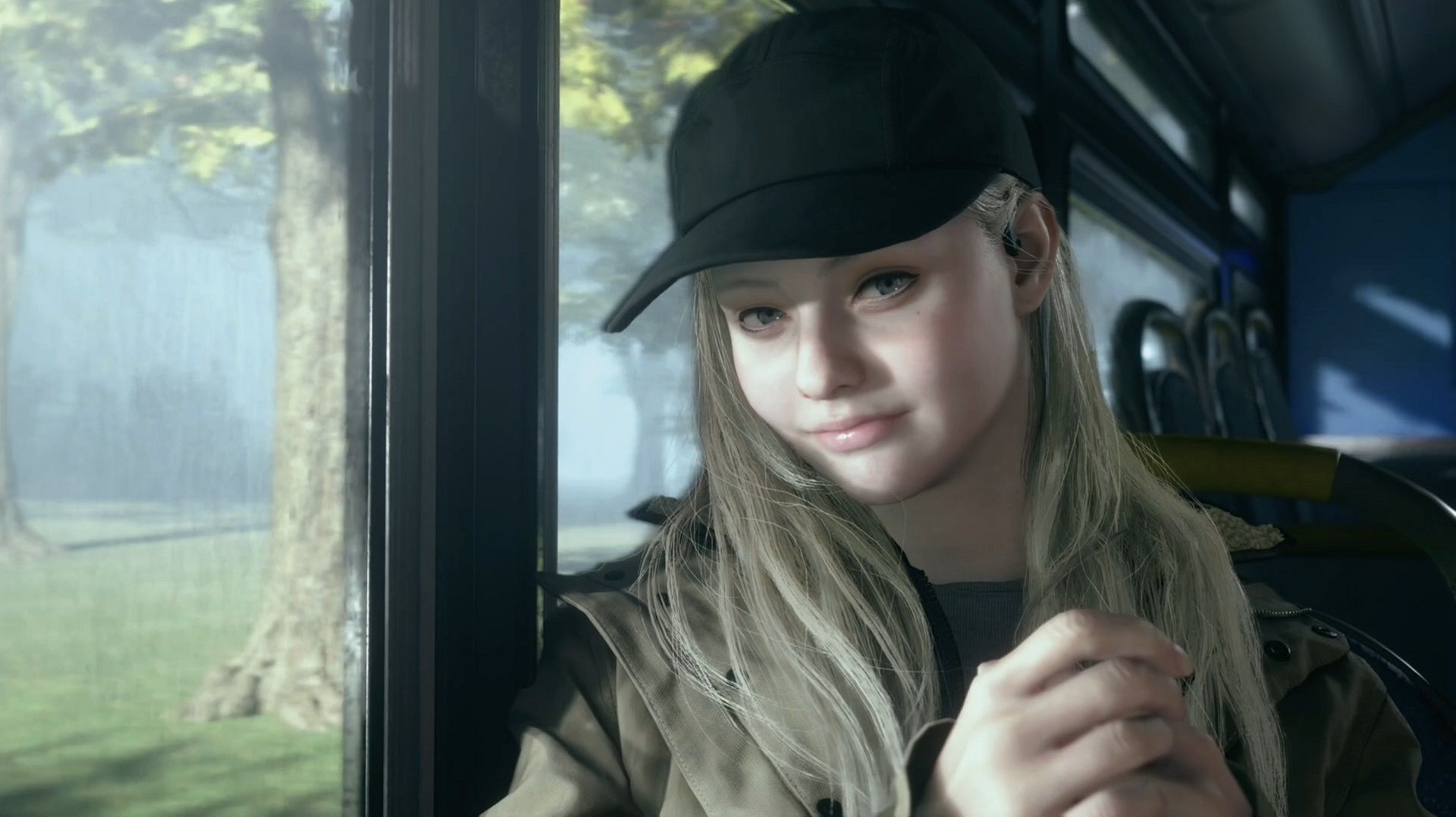 Rose riding a bus during the epilogue of Resident Evil Village.