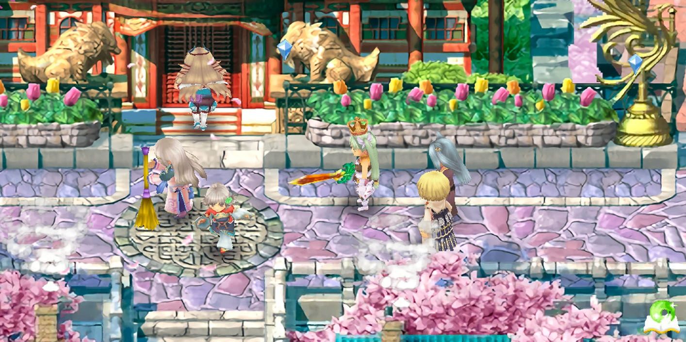 Rune Factory 4 Special road with characters and a building behind