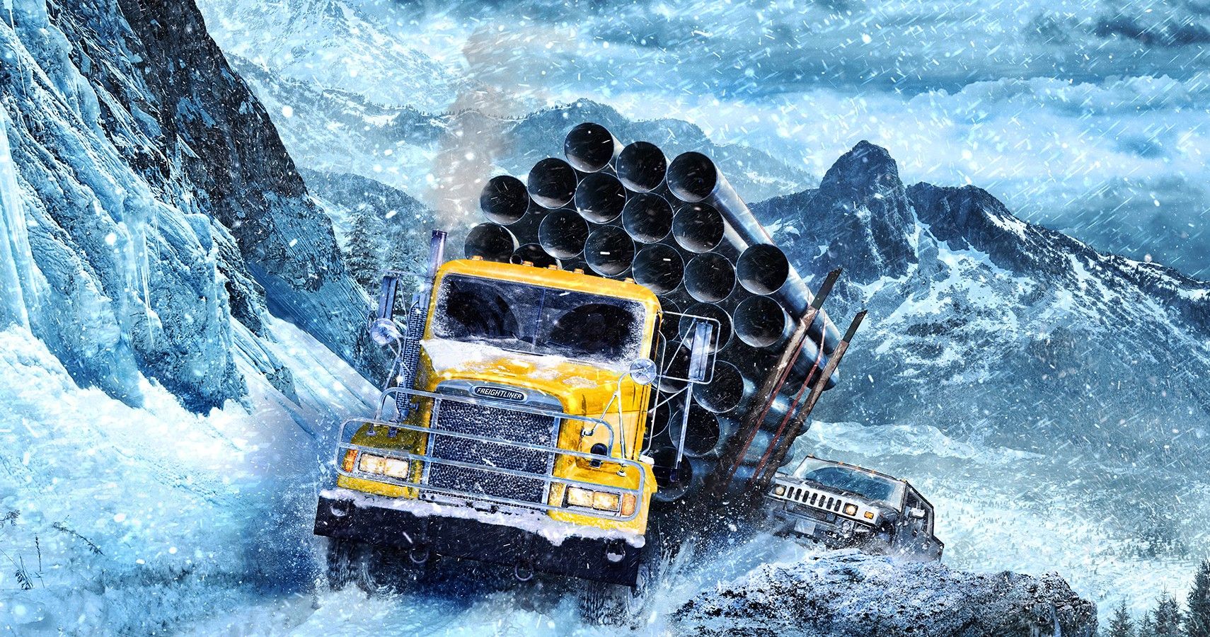 box art image snowrunner yellow truck carrying metal cargo