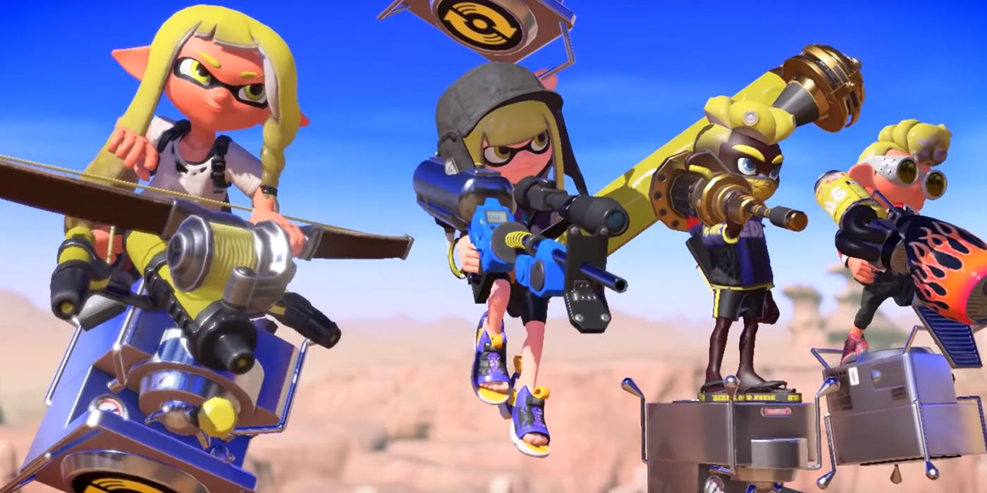 Splatoon 3 Flying Spawn Point Yellow Team Various Weapons