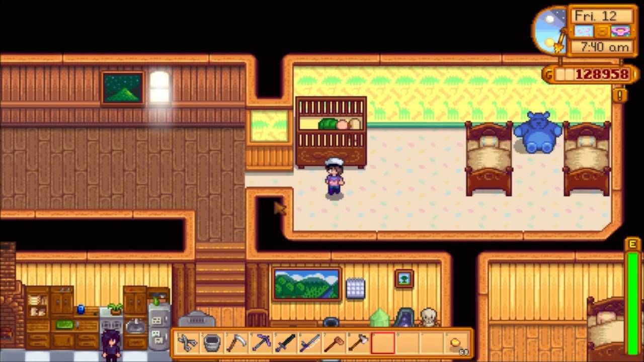 a stardew valley infant sleeping in a crib, which is stage 1 of kids growing up in the game