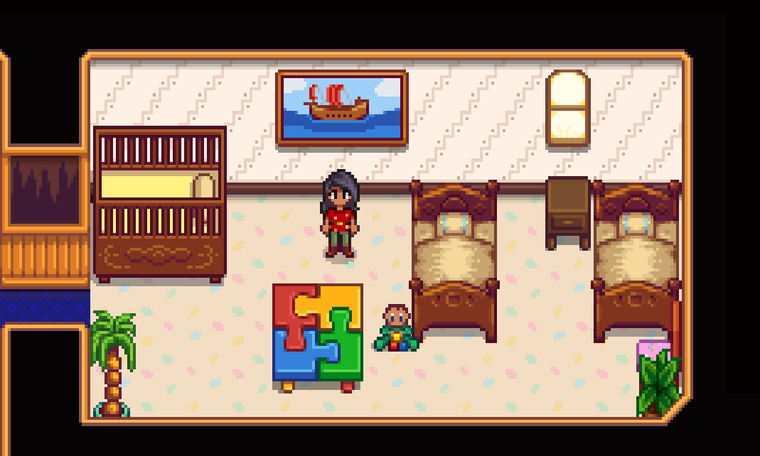 a child playing in a stardew valley home