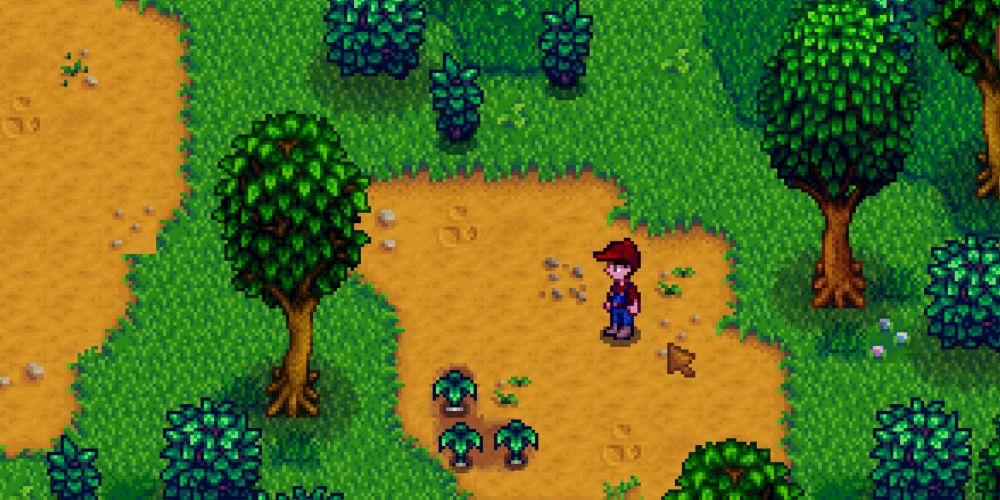 A player gathering spring onions in Cindersnap Forest.