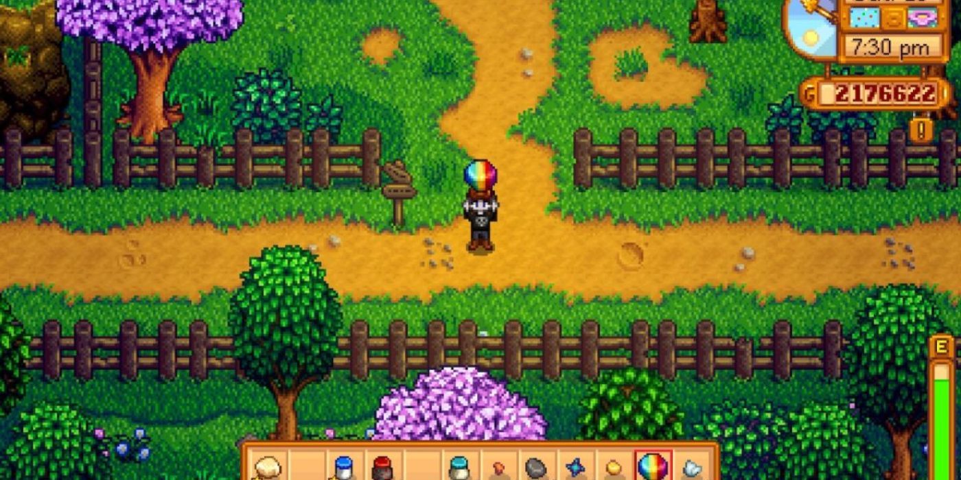 Stardew Valley player holding a Prismatic Shard