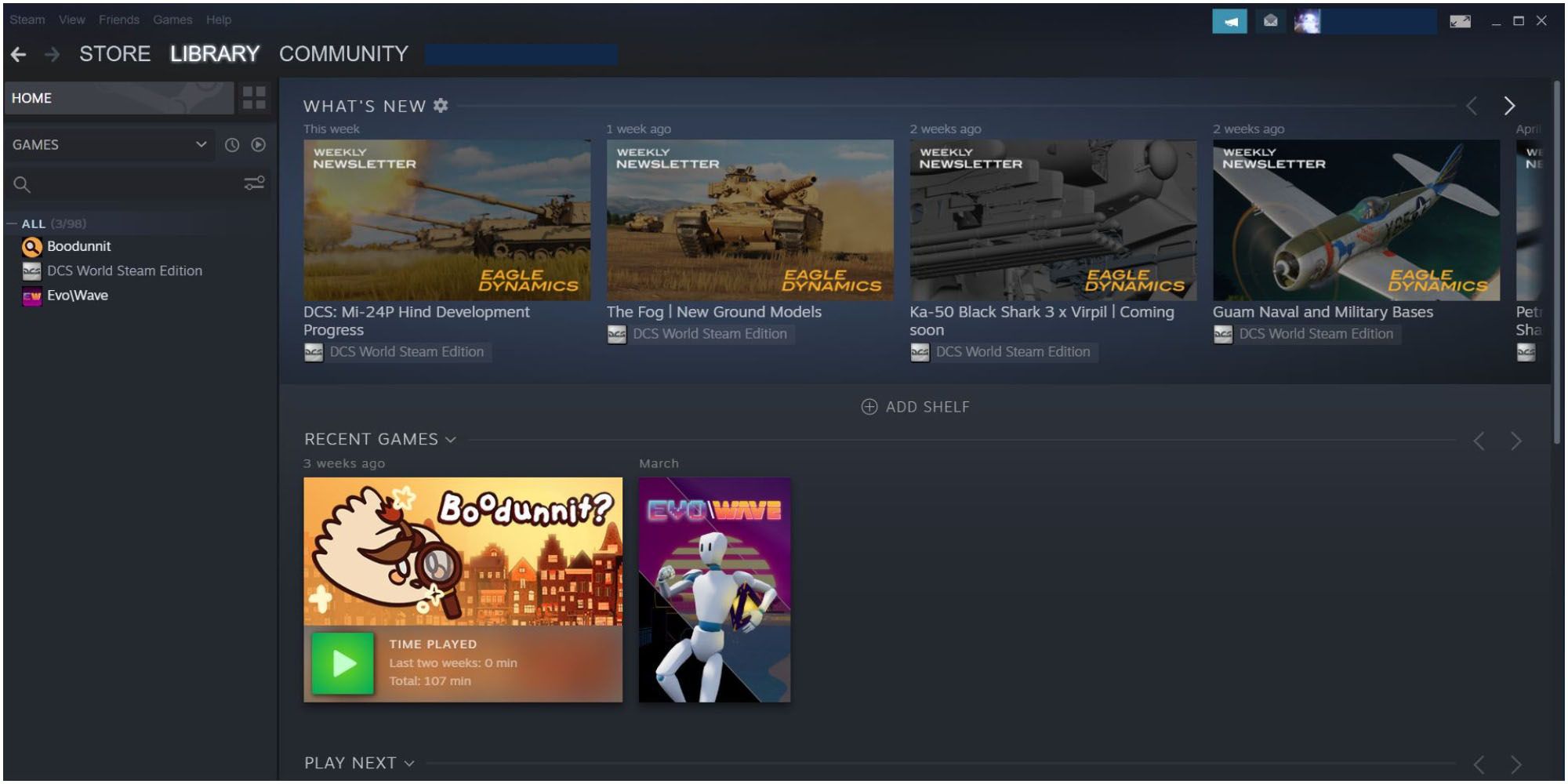 Steam Application Home Screen Library