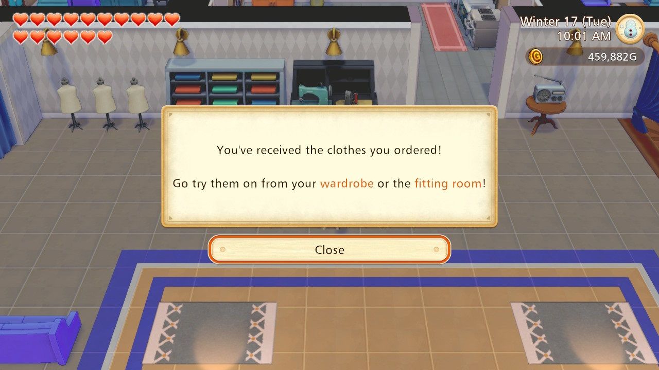 Story of Seasons Pioneers of Olive Town clothes available in the beauty salon