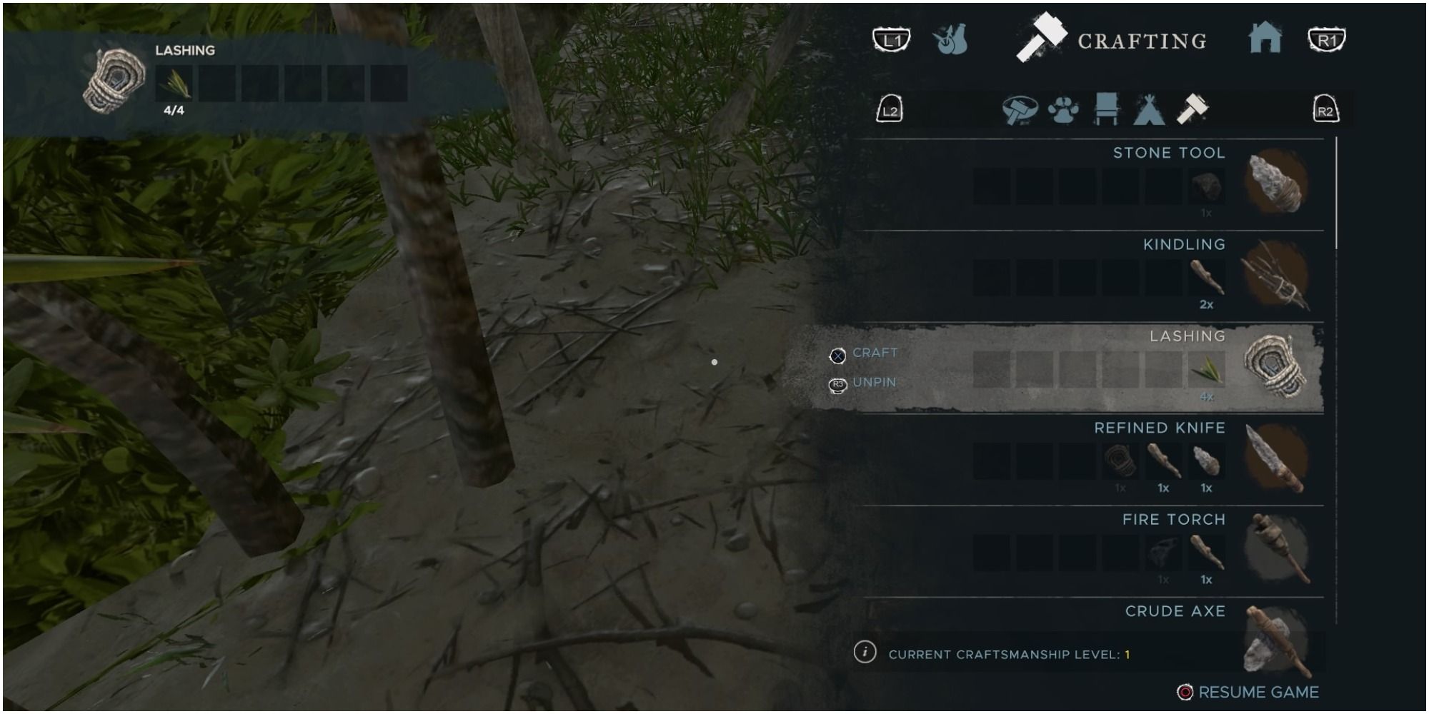 Stranded Deep Lashing Crafting Menu