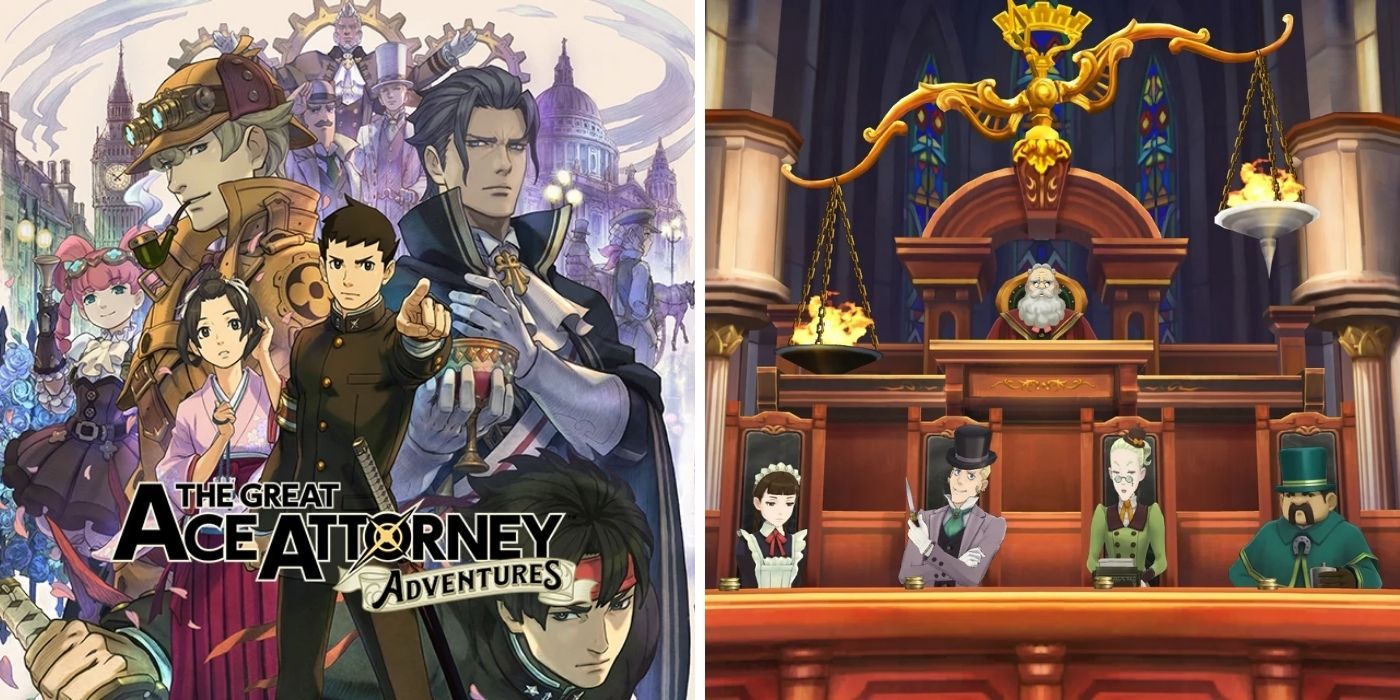 The Great Ace Attorney Adventures Cover and English Courtroom