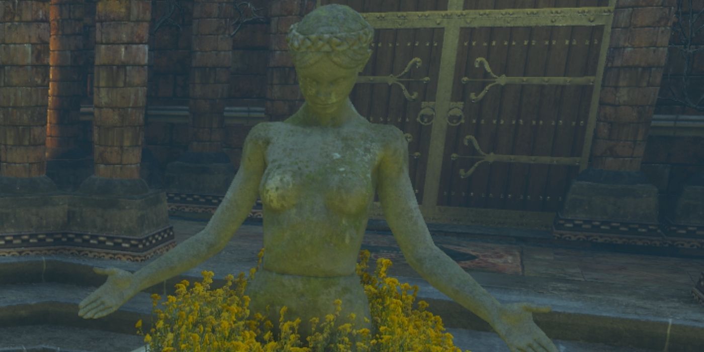 The Witcher - Statue Of Freya Surrounded By Yellow Floors