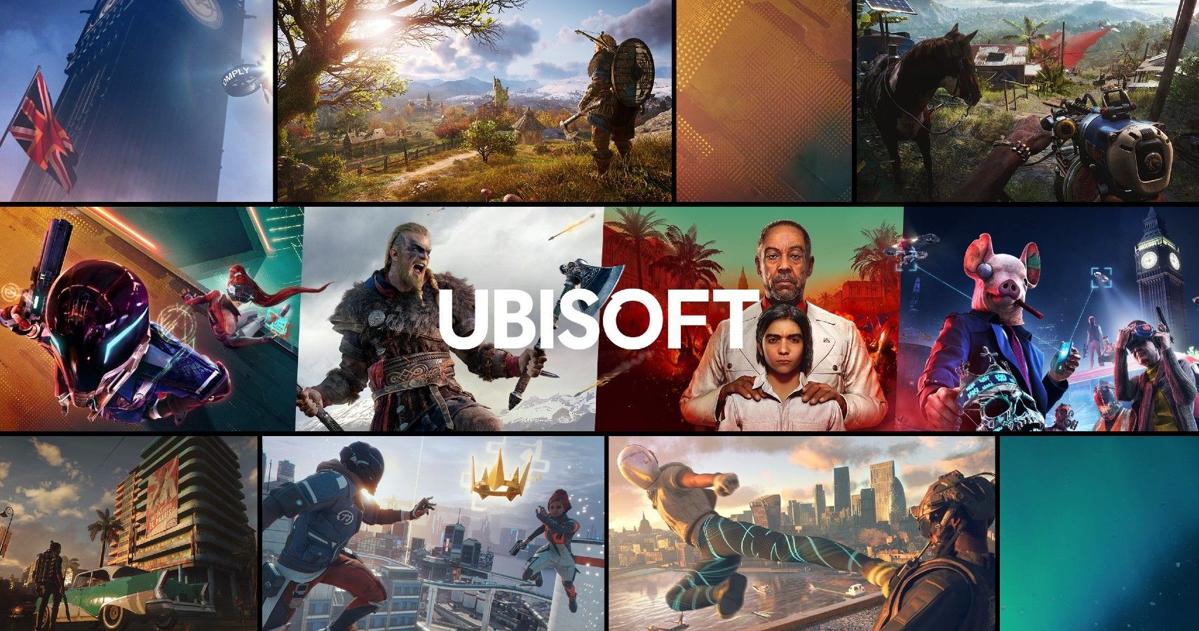Ubisoft Logo Surrounded by a few popular games