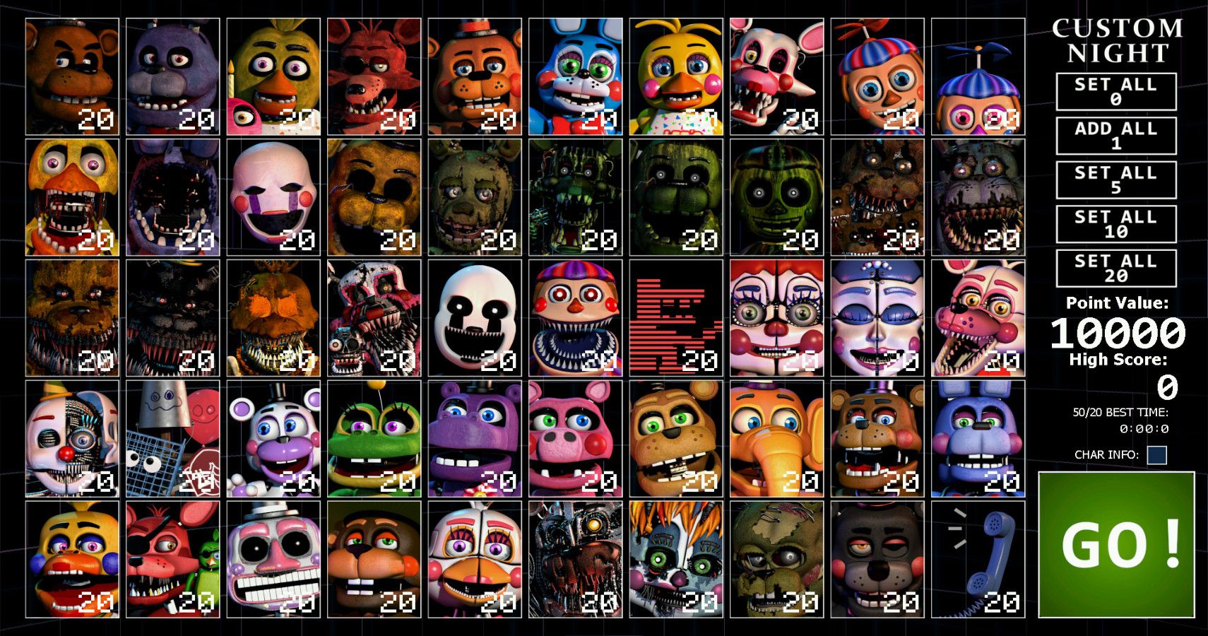 Os Animatronics de Five Nights at Freddy's Security Breach na ULTIMATE  CUSTOM NIGHT! 