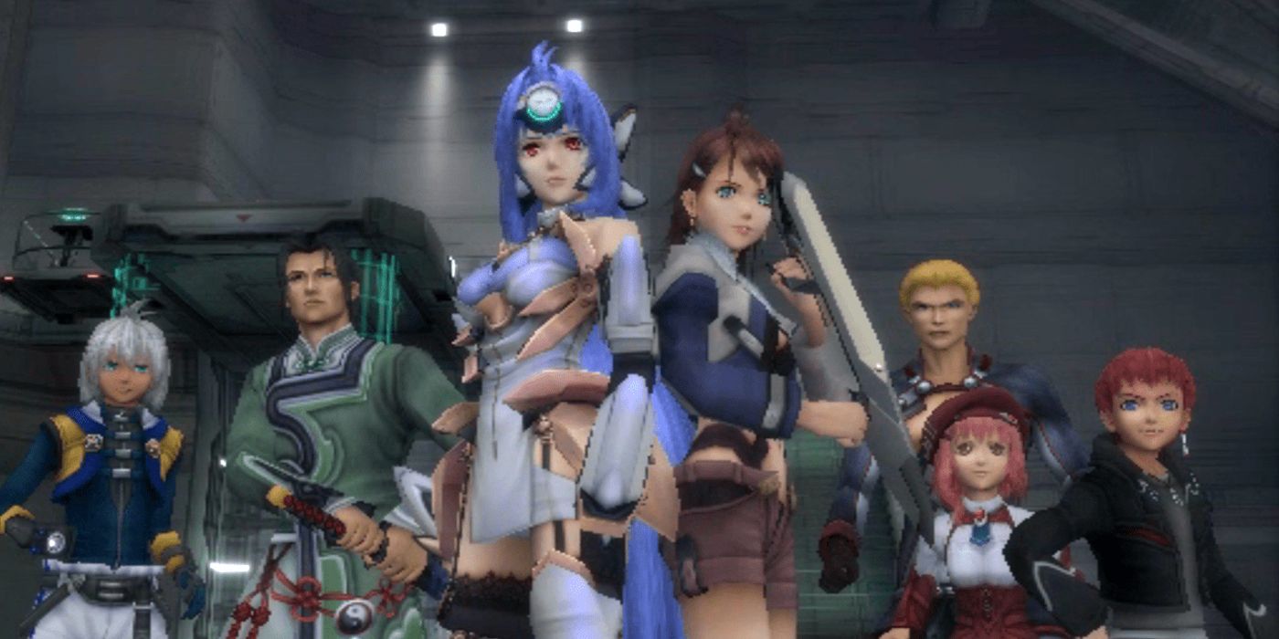 A Screenshot From The Characters of Xenosaga Standing Side By Side