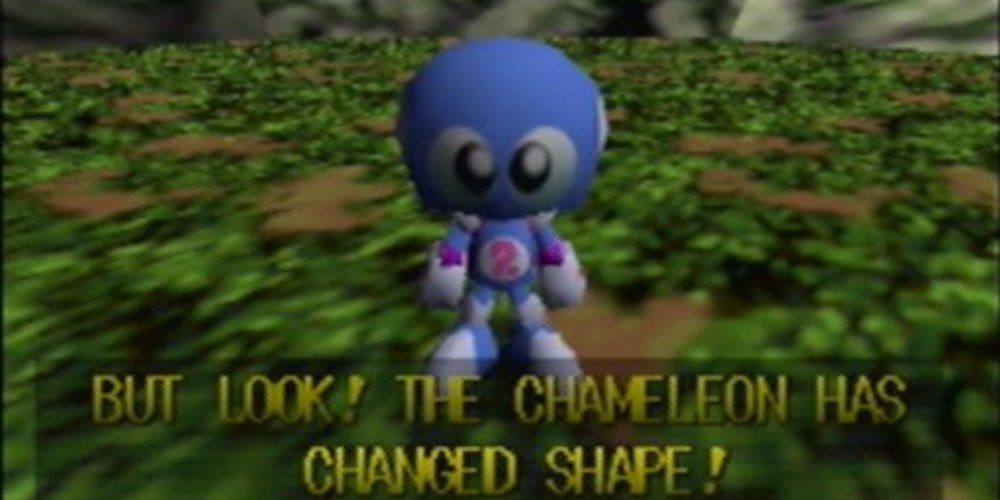 The chameleon changing shape.