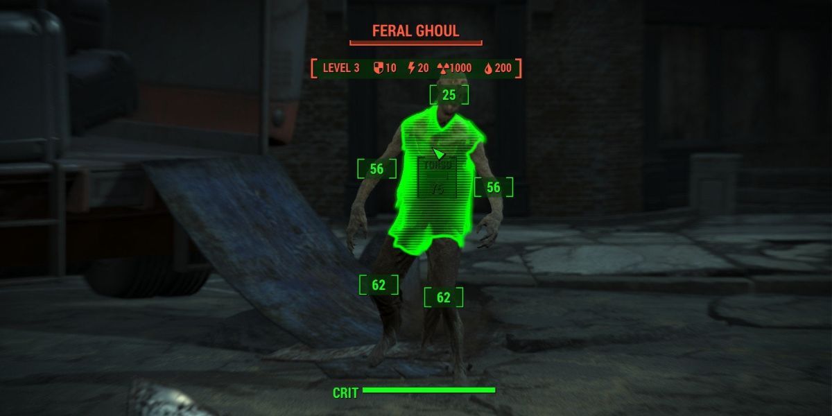 The Awareness perk in VATS targeting a Ghoul in Fallout 4.
