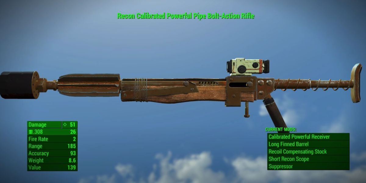 pipe rifle customization screen, fallout
