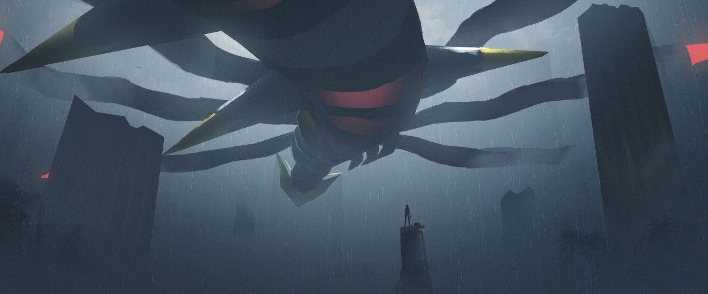 a huge giratina origin forme slithers through the sky in what looks like the distortion world