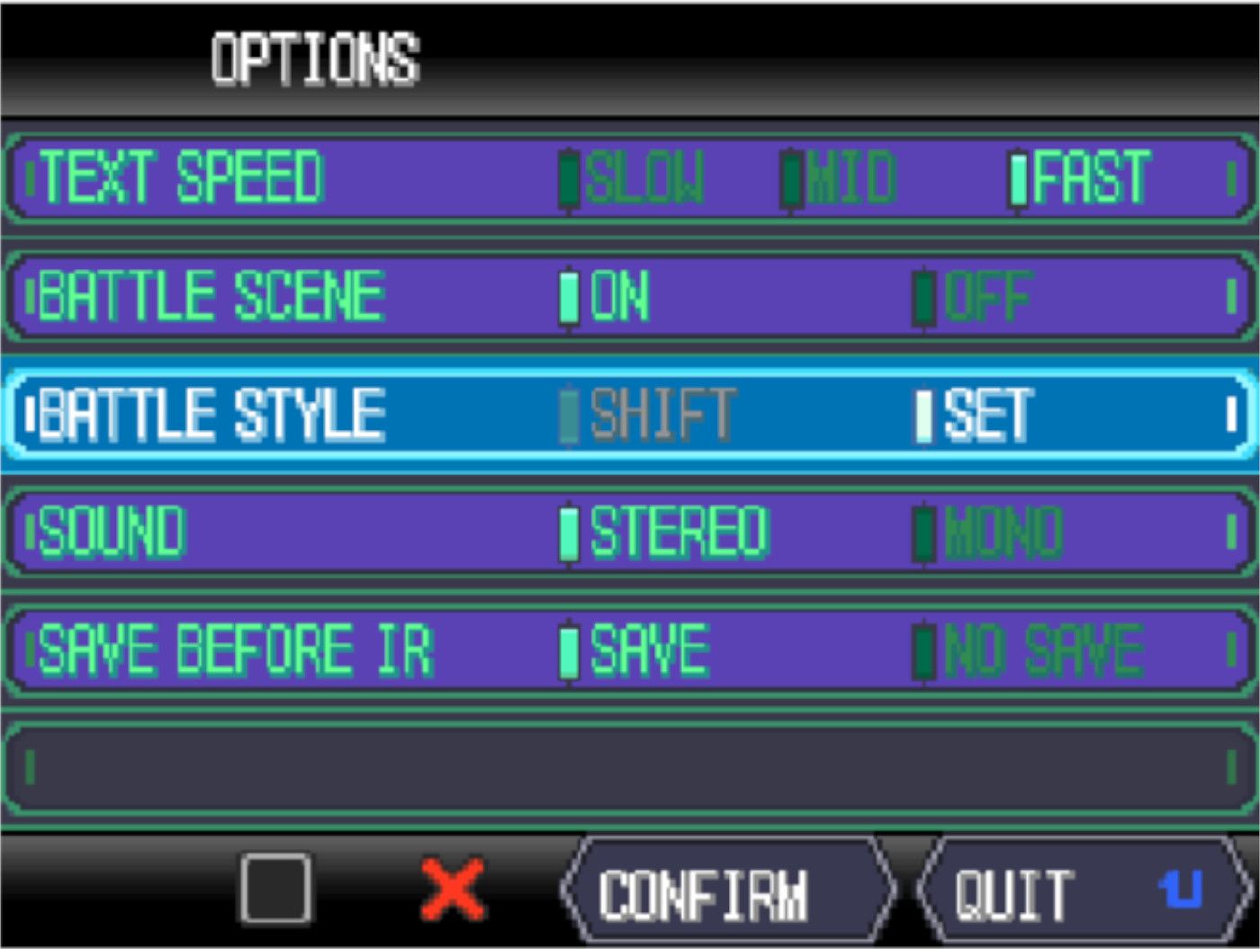 the options meni of pokemon black with the battle style highlighted and changed to set