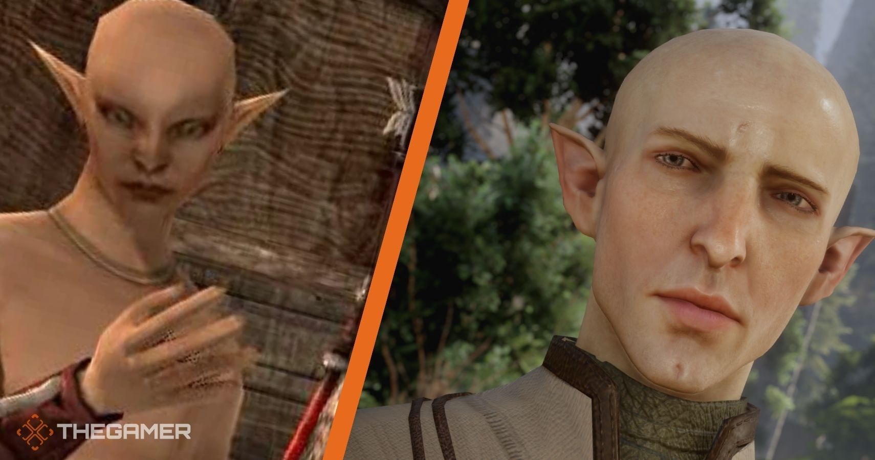 On the left there's a low resolution NPC elf. On the right, there's an HD character model for the elf, Solas.