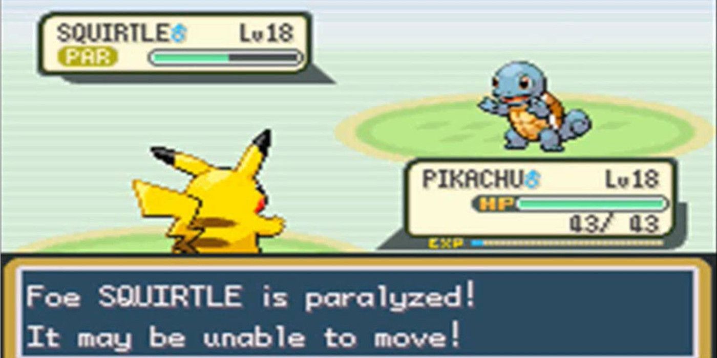 a pickachu fighting a paralysed squirtle
