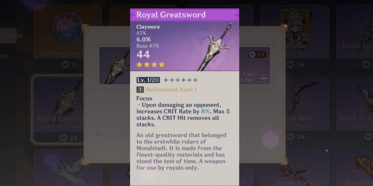 royal greatsword in genshin impact