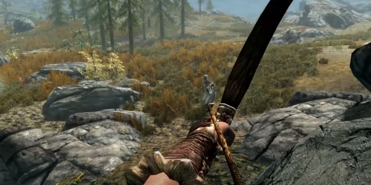 skyrim, shooting an enemy with a bow