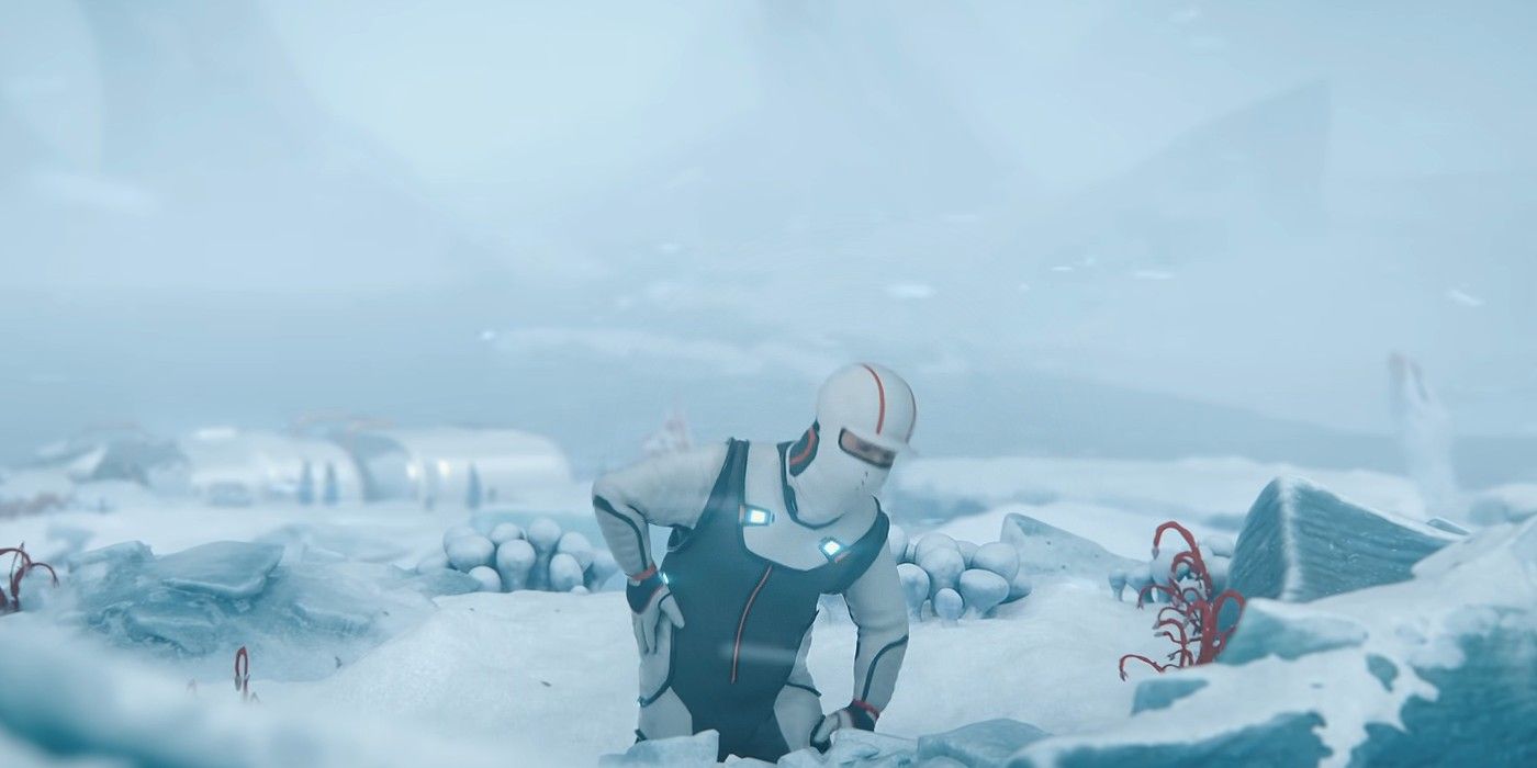 subnautica character in an ice biome