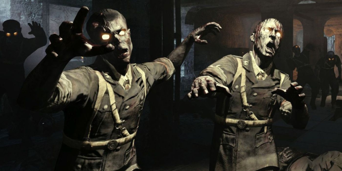 two nazi zombies shuffling towards you