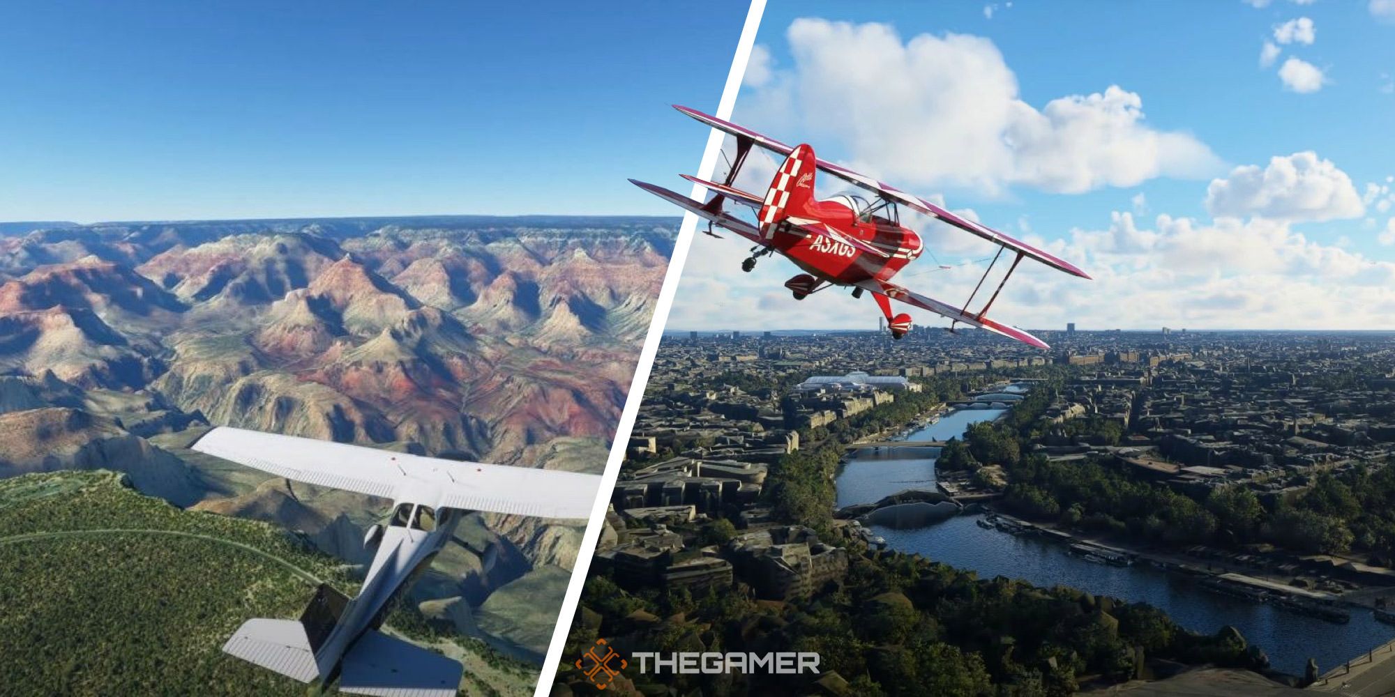 Split image of Grand Canyon, USA and Paris, France