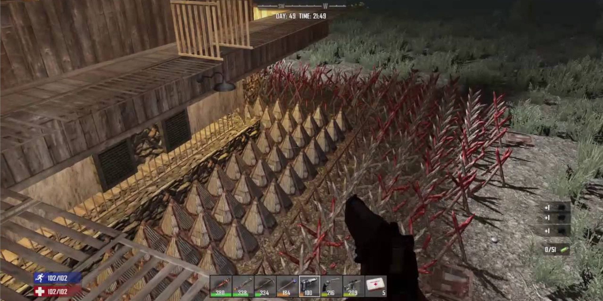 7 days todie horde defense - wooden spikes and wooden barricades designed to stop zombies