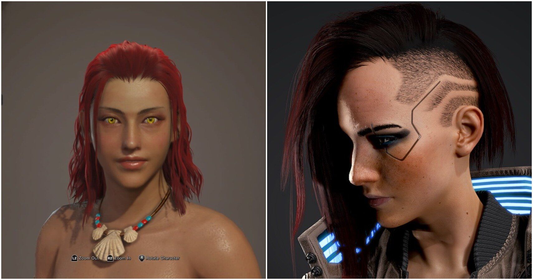 Split image of Monster Hunter and Cyberpunk 2077 characters.