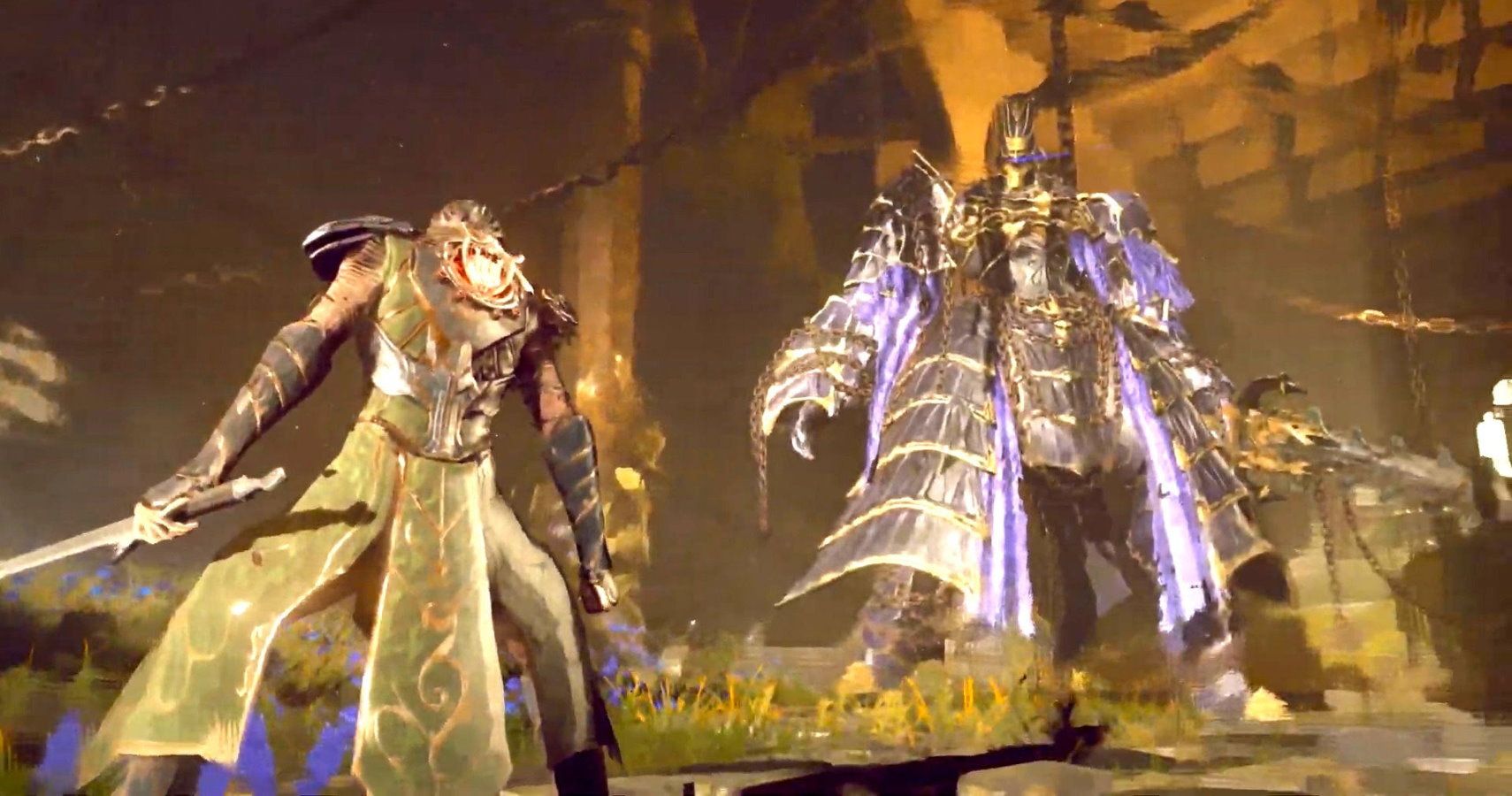 Babylon's Fall Character Standing Next To A Big Enemy