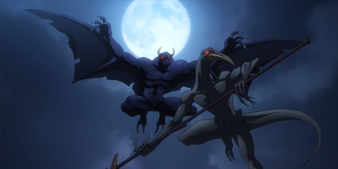 Castlevania-Gaibon-and-Slogra in front of a full moon at night