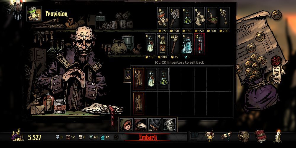 Darkest Dungeon Provision Shop In-Game Screenshot