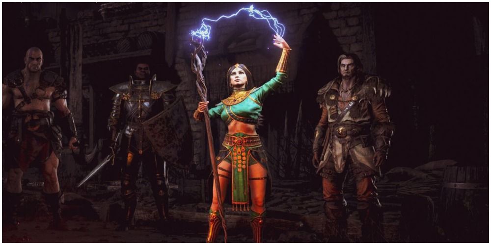 Diablo 2 Resurrected Sorceress On The Character Selection Menu