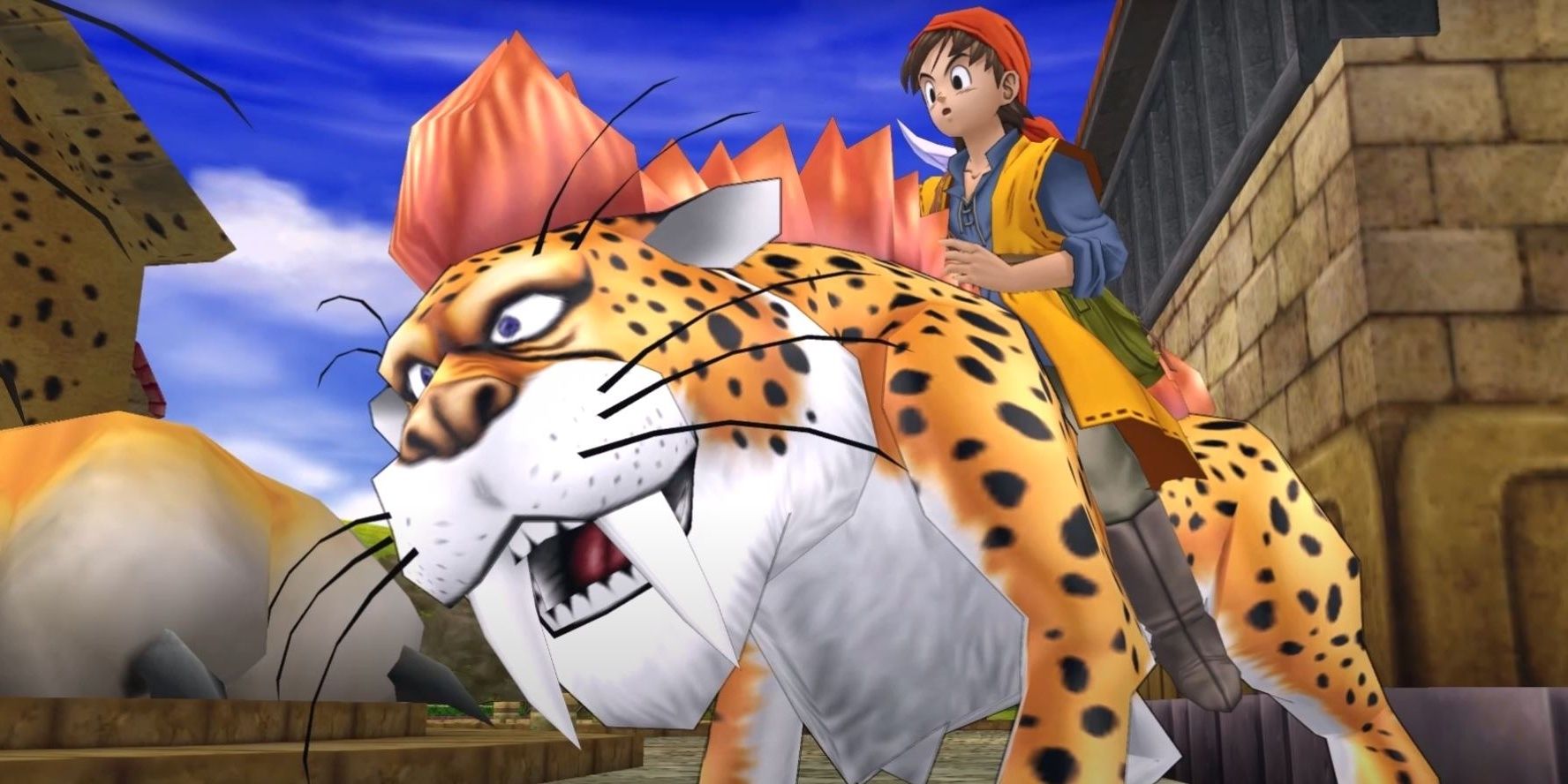 The hero mounting a great sabrecat in Dragon Quest VIII
