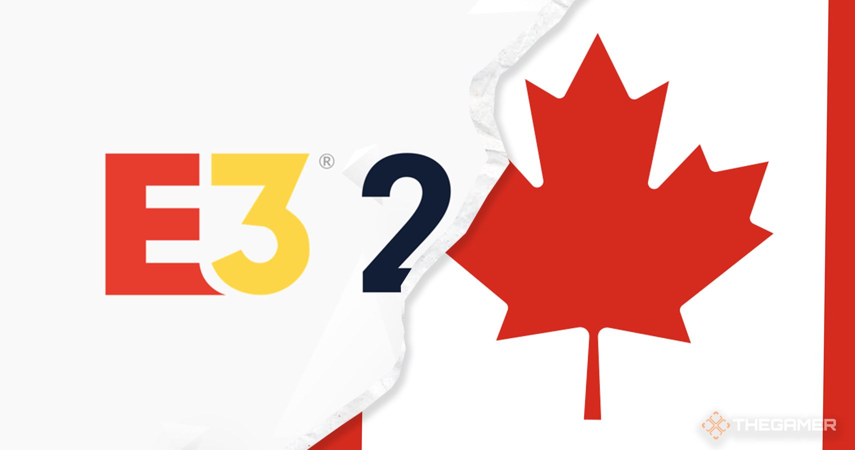 The E3 logo, torn to show the Canadian flag behind it
