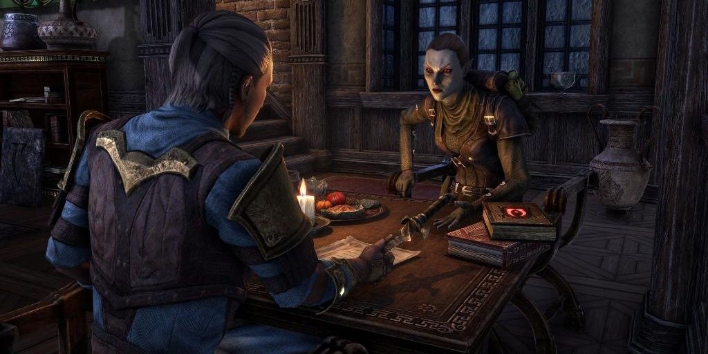 Companions talking to eachother over a table