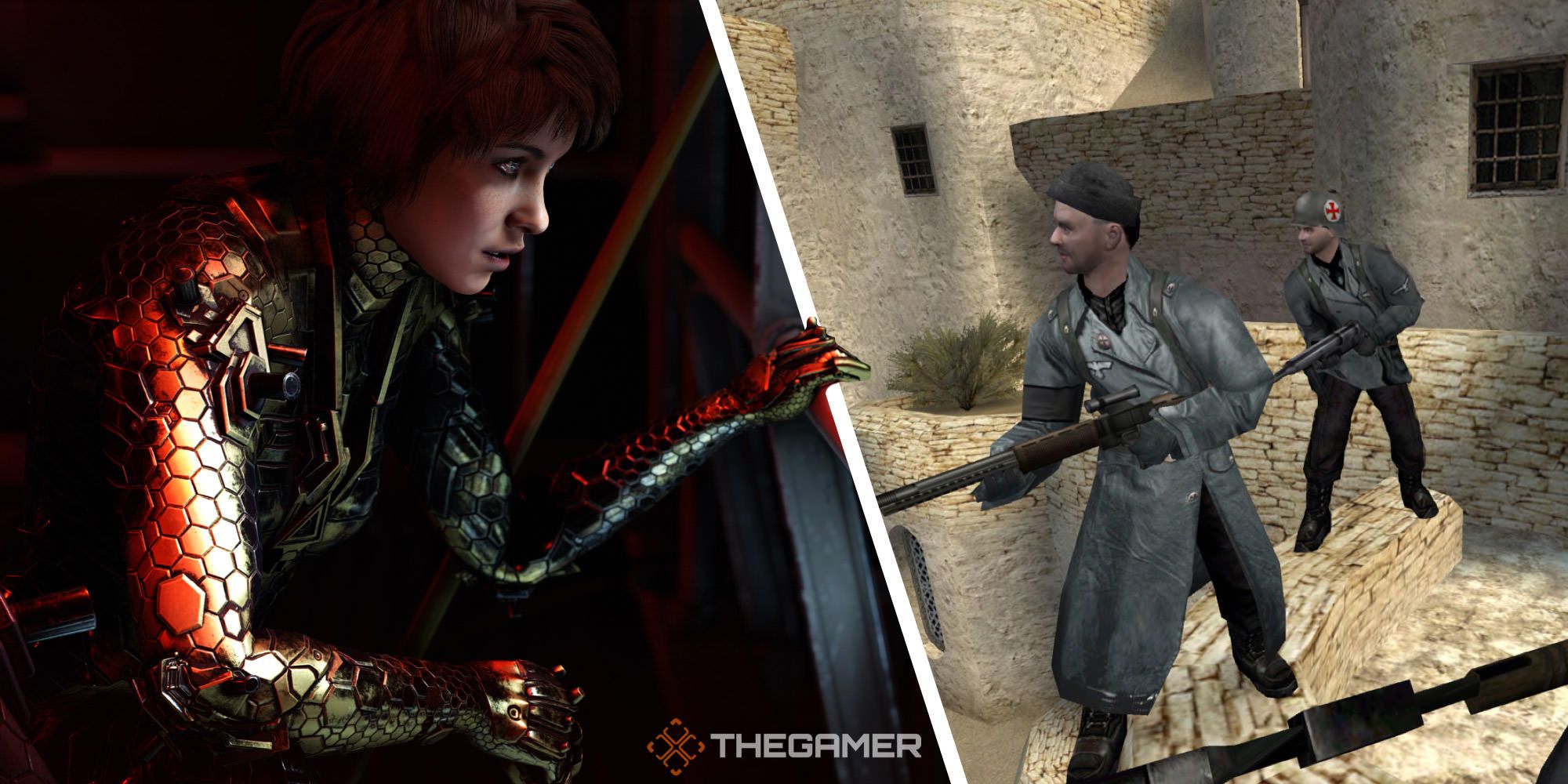A collage showing the last Wolfenstein on the left and the oldest one on the right.
