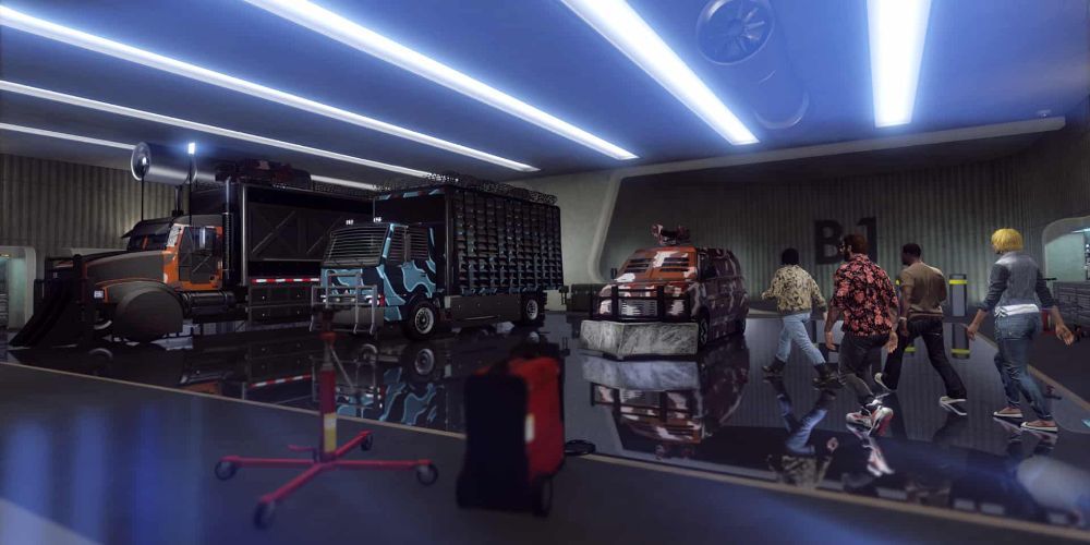 GTA Online Characters Walking To Armored Truck In Nightclub Warehouse